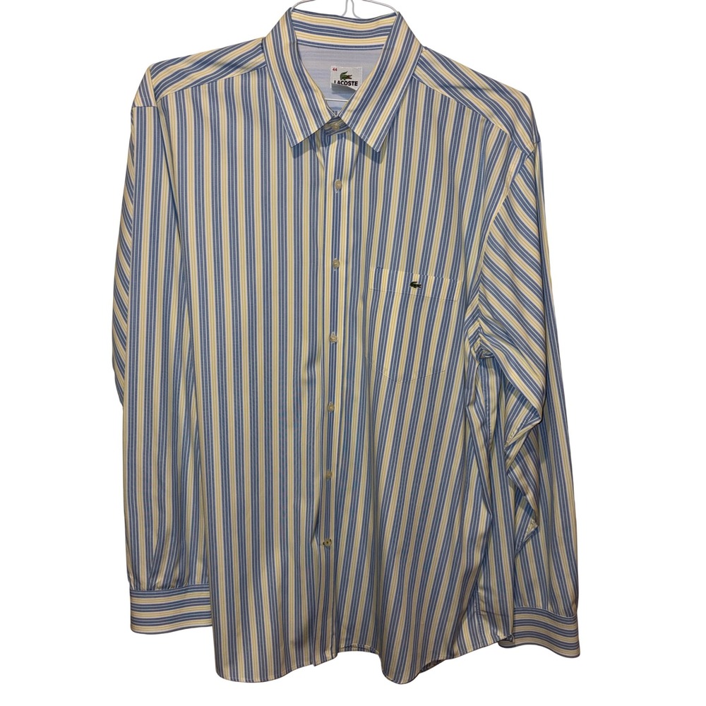 Lacoste Mens Long Sleeve Striped Button Down Shirt Blue Yellow Size 44 EUC